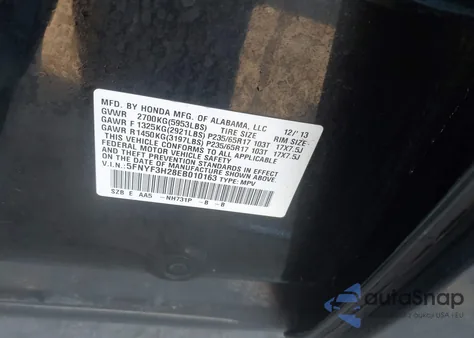 2014 Honda Pilot Lx z USA, uszkodzony, nr VIN 5FNYF3H28EB010163